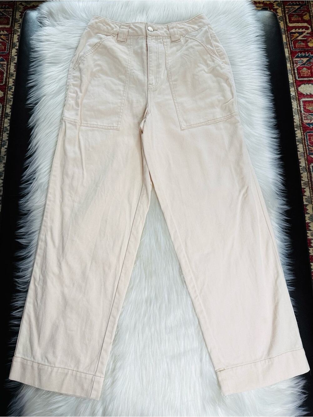 Twik Cream Denim Wide Leg High Waisted Utility Jeans
